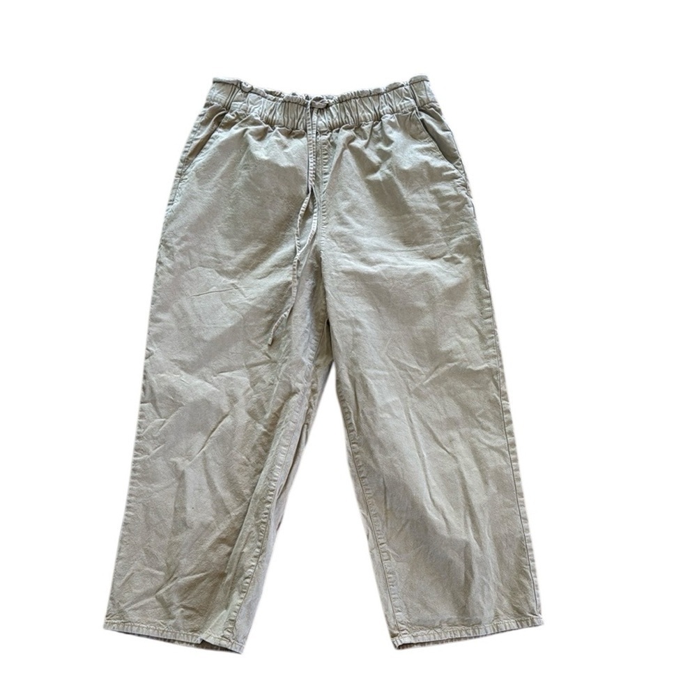 J Crew Tan pull on wide leg pants size medium Cotton Linen Blend
